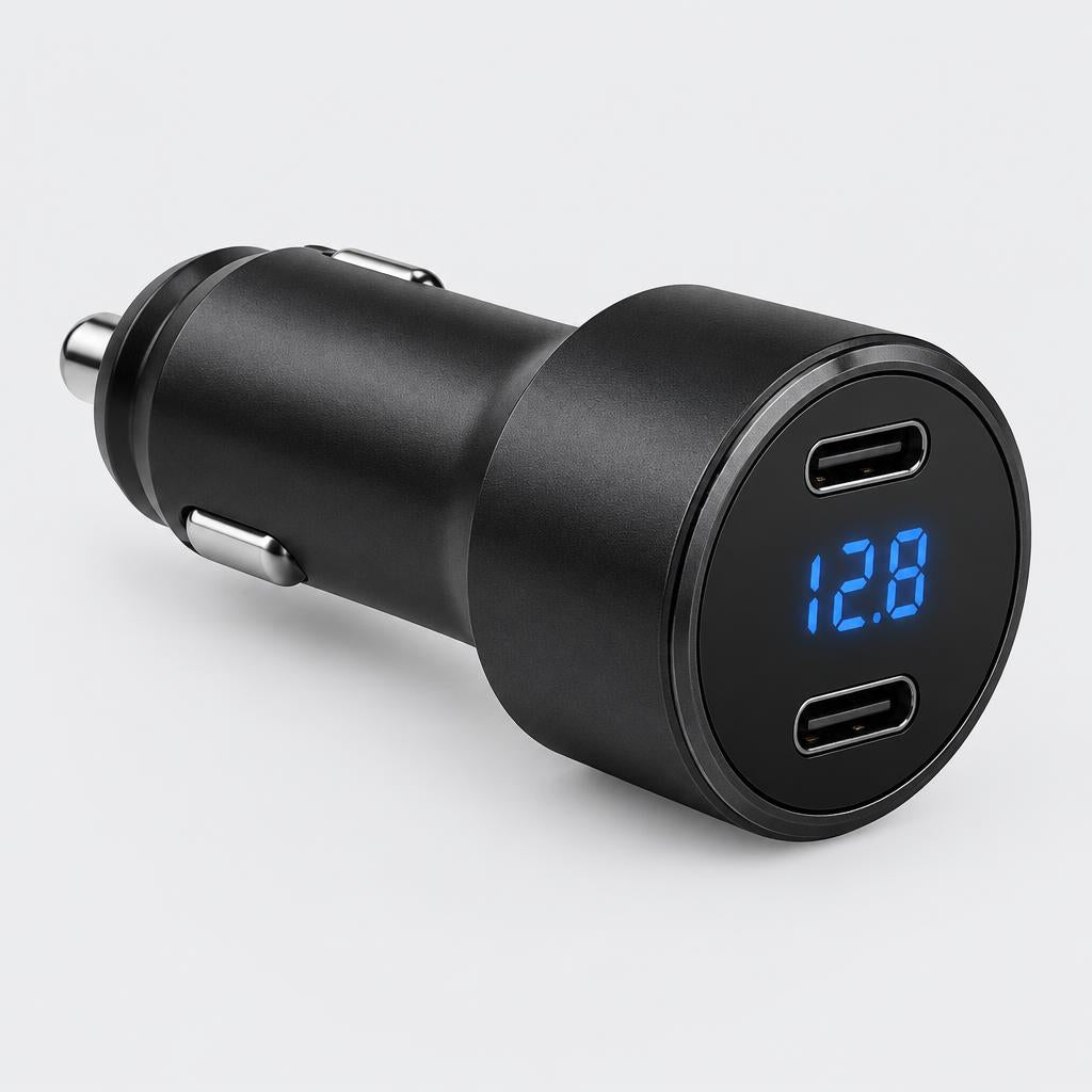 Cargador de Encendedor Rutero | 2 USB-C Rápidos + Voltímetro